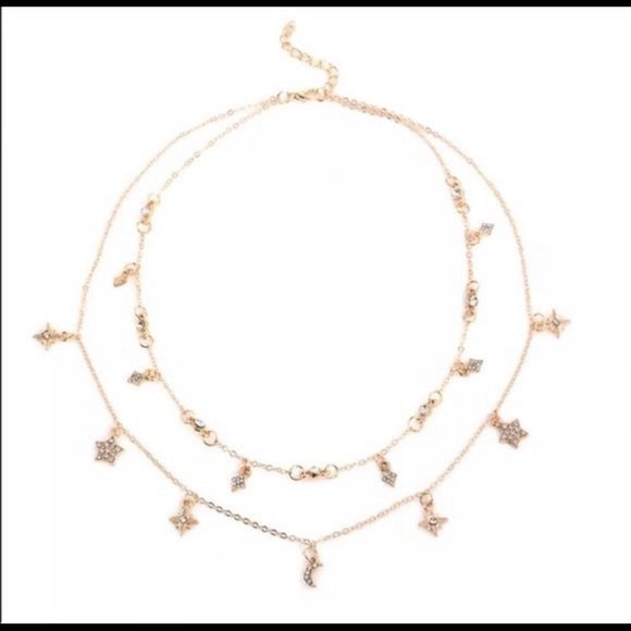 🎉 Stunning Star Double Chain Gold Tone Necklace - Picture 3 of 4